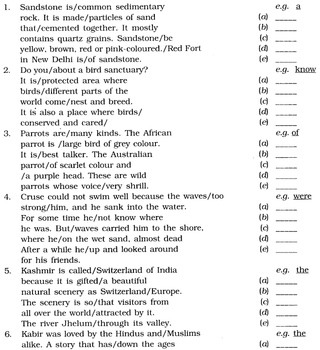 Omission Exercises for Class 6 CBSE pdf with Answers