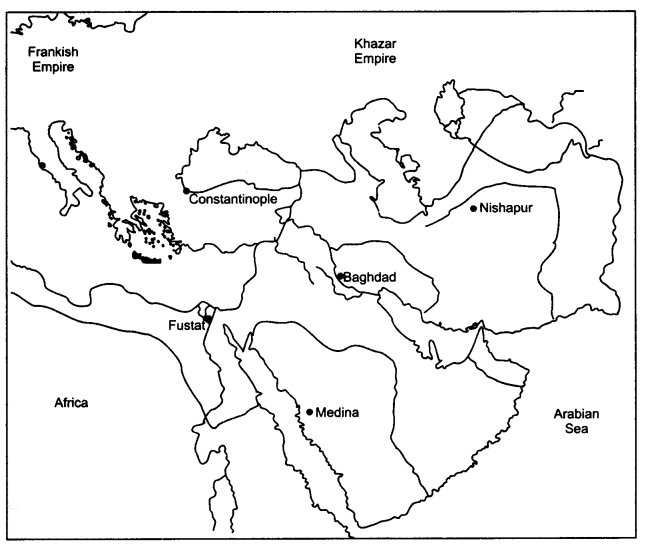 NCERT Solutions for Class 11 History Chapter 4 The Central Islamic Lands Map Skills Q1