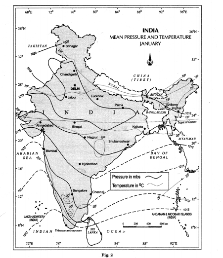 Practical Work in Geography Class 11 Solutions Chapter 8 Weather Instruments, Maps and Charts Map Skills Q1.1